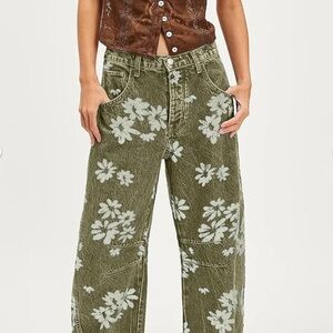 NWT Floral Printed Jeans - Moss Green